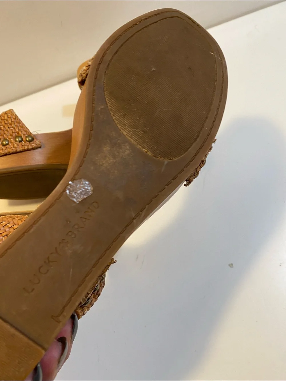 LUCKY BRAND LP ZYLER Platform Wedge Sandals - Tan Braided Strap Sz 8.5